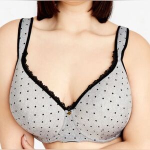 ASHLEY STEWART GRAY BLACK POLKA DOT BUTTERFLY FULL COVERAGE PUSH UP BRA 44F